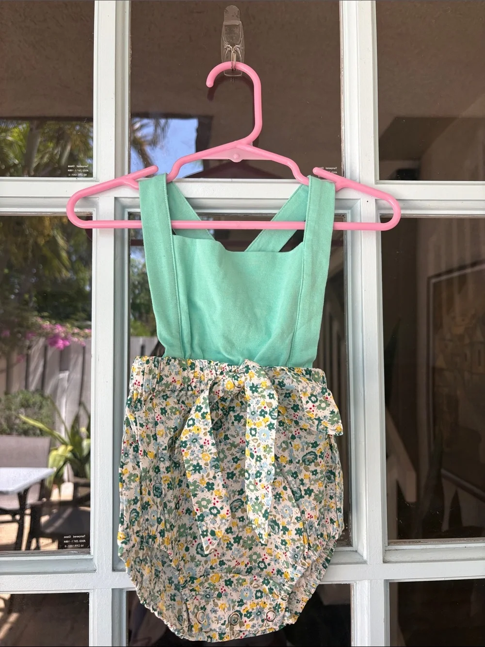 Mint Green Floral Suspender Baby One-Piece Romper